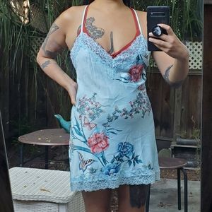 In Bloom Jonquil light blue butterfly floral satin lace slip L